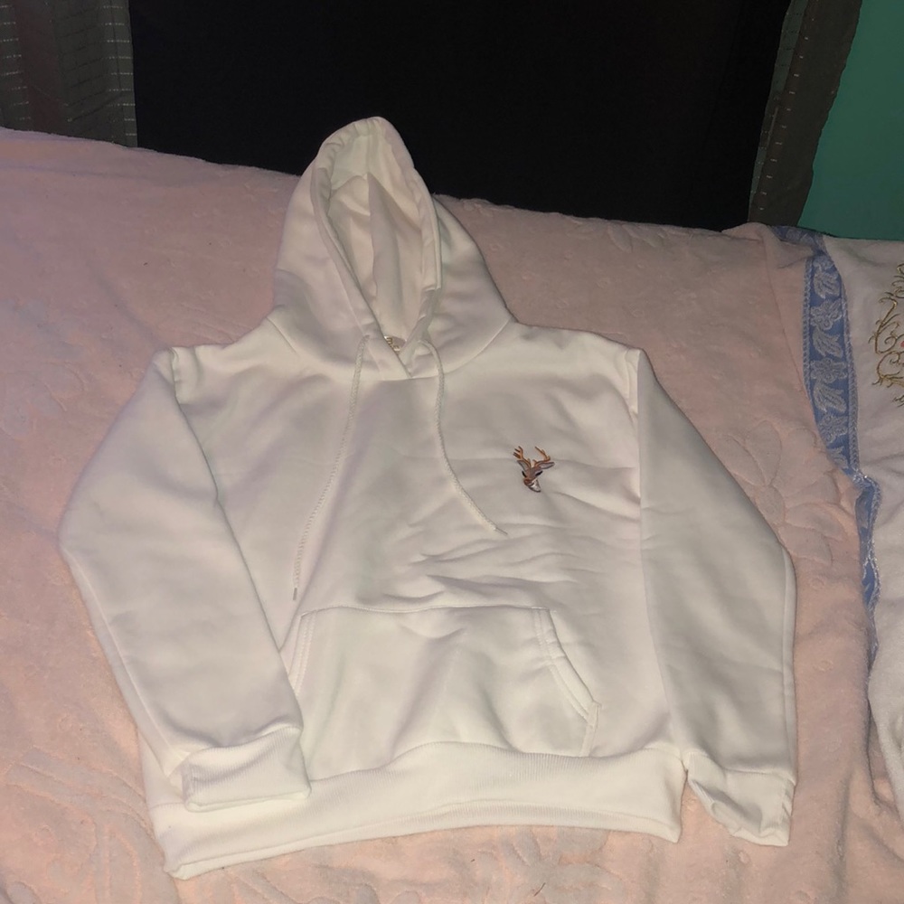 White hoodie with a reindeer